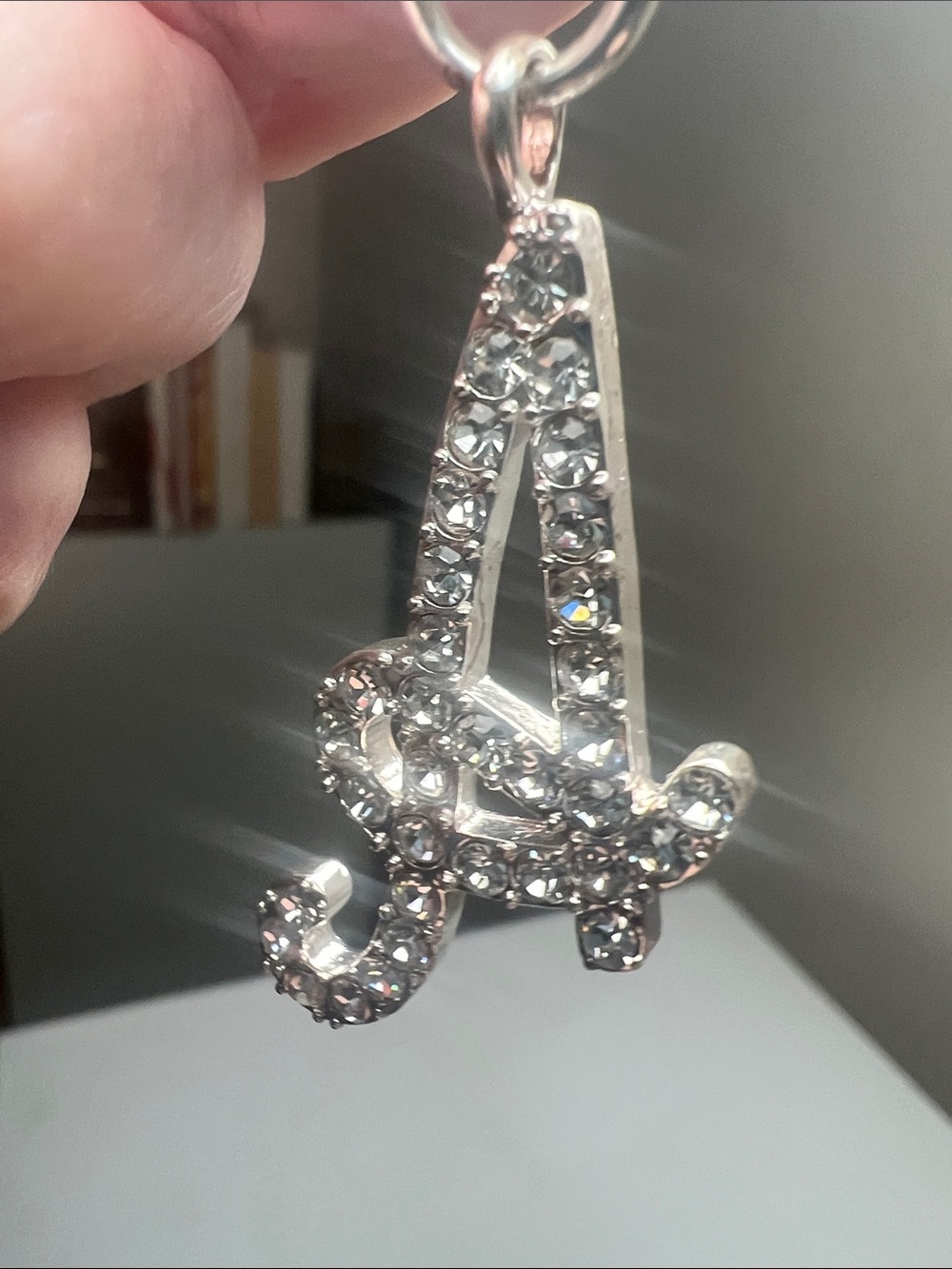 Vintage Rhinestone Letter 'A' Keychain Charm - Silver Tone - Picture 4 of 16